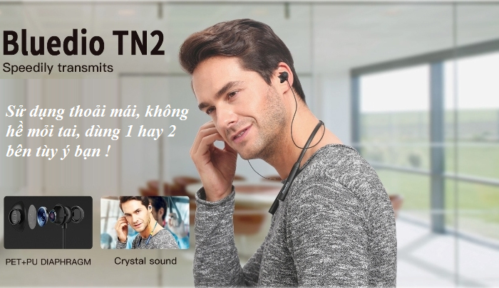 Tai nghe bluetooth Bluedio TN2 được trang bị 2 míc thu âm và công nghệ khử tiếng ồn tần số thấp Tai nghe bluetooth Bluedio TN2 được trang bị 2 míc thu âm và công nghệ khử tiếng ồn tần số thấp